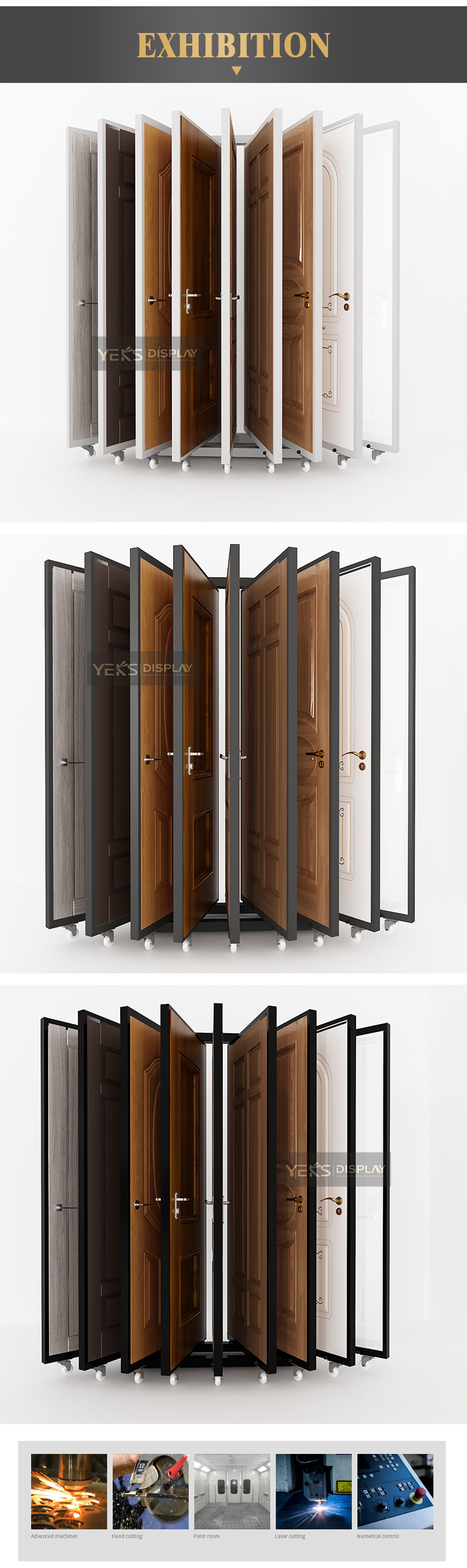 Flipping type wooden door display rack